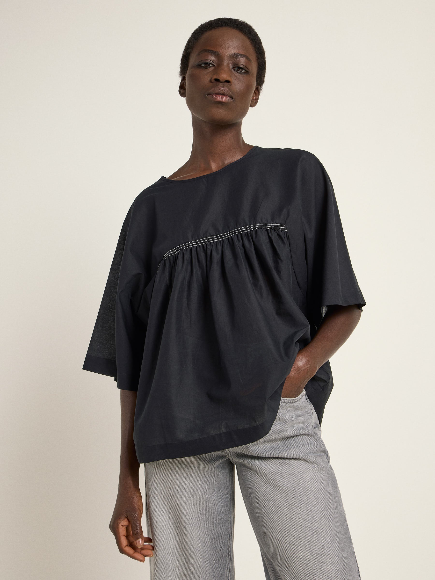 3/4 sleeve blouse (GOTS) with ruffles